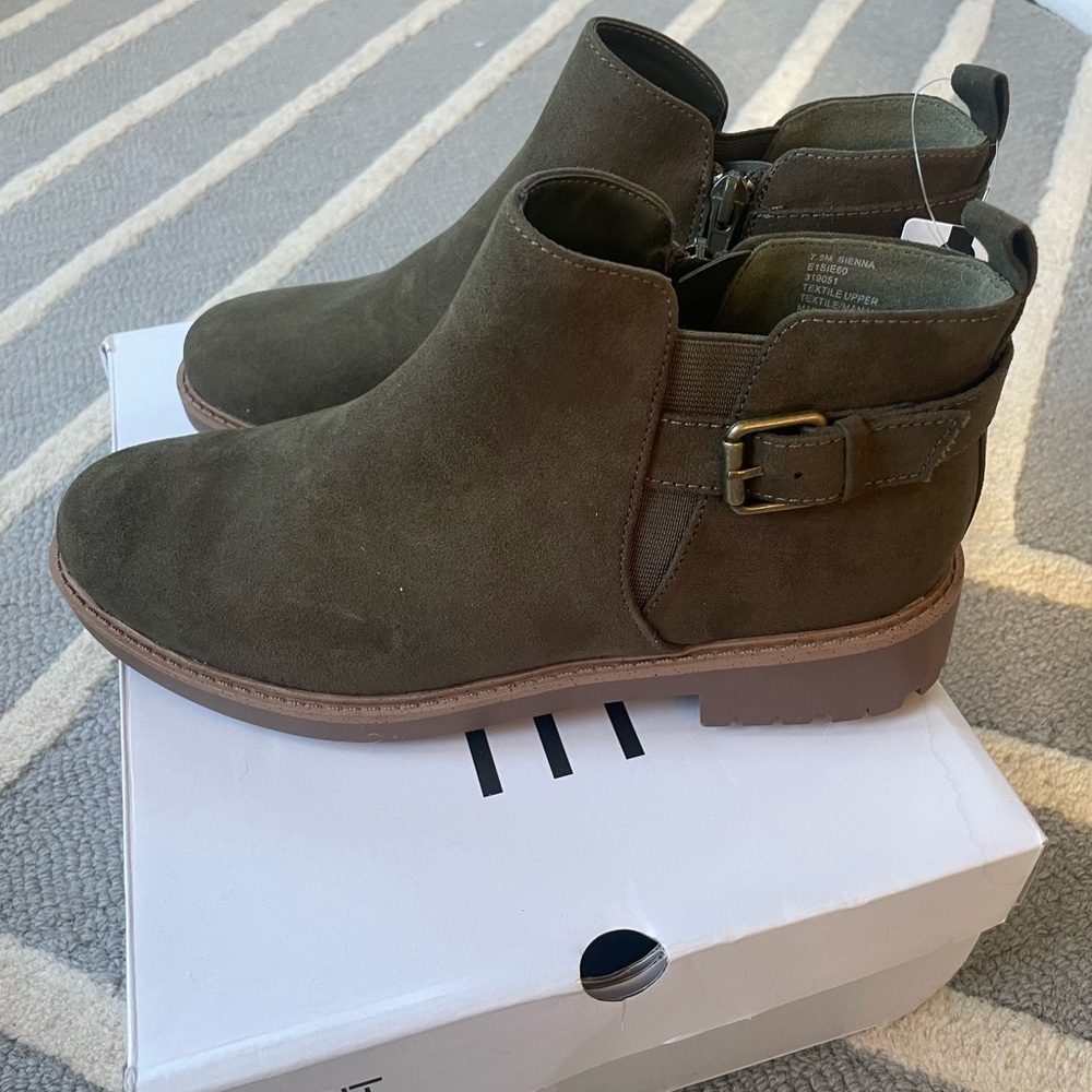 NWT & box Esprit Olive Ankle Boots with Buckle